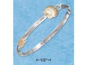 Sterling Silver Gold Plated Scallop Shell Bangle Bracelet with Hook Closure