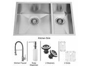 Vigo VG15052 Undermount Stainless Steel Kitchen Sink Faucet Two Grids Two Strainers and Dispenser