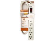 Coleman Cable 41402 88 01 6 Outlet White Power Strip With 4 ft. Cord