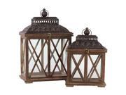 Urban Trends Collection 94618 Wooden Lantern Set of Two Rustic Antique Finish