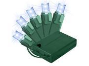Queens of Christmas BAT 50MMPW 4G Battery Operated with 50 Conical Pure White LED Lights Green Wire