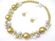 Alur Jewelry 18661GD 18 in. Big Pearl Pearl Cluster Necklace and Earring set in Gold