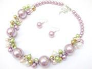 Alur Jewelry 18661PU 18 in. Big Pearl Pearl Cluster Necklace and Earring set in Purple