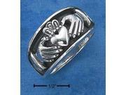 Sterling Silver Mens Claddagh Heart In Hands Band Ring Size 14