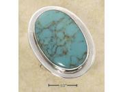 Sterling Silver Extra Large Bezel Set Genuine Oval Turquoise Ring Size 9