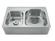 Whitehaus Collection WHNAPD3322 33 in. Noahs Collection double bowl drop in sink with a seamless customized front apron Brushed Stainless Steel