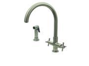 Whitehaus Collection 3 03954SS85 BN 10.25 in. Luxe Plus dual handle faucet with gooseneck swivel spout cross style handles and solid brass side spray Brushed