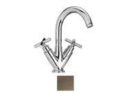 Whitehaus Collection WHLX79250 BN 6 in. Luxe single hole dual handle lavatory faucet with tubular swivel spout cross handles and pop up waste Brushed Nickel
