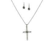 1928 Jewelry 80220 Silver Toned Cross Pendant With Adjustable Chain Lux Cut Hematite Colored Bead Drop Earrings Set
