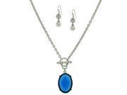 1928 Jewelry 80243 Front Toggle Detail And Faceted Oval Blue Stone Necklace Silver Toned Beaded Earrings Set