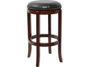 Flash Furniture 29 Backless Cherry Wood Bar Stool with Black Leather Swivel Seat