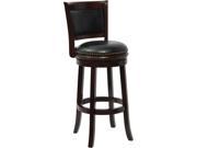 29 High Cappuccino Wood Barstool with Black Leather Swivel Seat