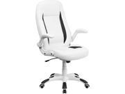 Flash Furniture CH CX0176H06 WH GG High Back White Leather Executive Office Chair with Flip Up Arms