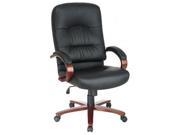 Office Star WD5670 EC3 Eco Leather High Back Chair with Cherry Finish Wood Base and Arms Black 3 Leather