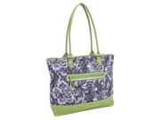 Parinda 11161 ALLIE Quilted Fabric with Croco Faux Leather Tote Grey Floral Green