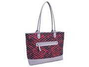 Parinda 11166 ALLIE Quilted Fabric with Croco Faux Leather Tote Red Floral Grey