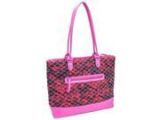 Parinda 11169 ALLIE Quilted Fabric with Croco Faux Leather Tote Red Floral Pink