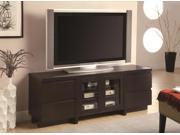 Contemporary TV Console w 4 Drawers 2 Glass Doors in Cappuccino by Coaster