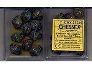 Chessex Manufacturing 27249 D10 Clamshell Set Of 10 Dice Festive Rio With Yellow Numbering