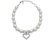 Mirage Pet Products 99 04 LGWT Heart and Pearl Necklace White Lg 10 12