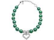 Mirage Pet Products 99 04 LGEG Heart and Pearl Necklace Emerald Green Lg 10 12