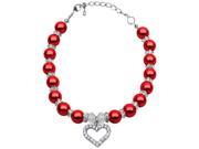 Mirage Pet Products 99 04 LGRD Heart and Pearl Necklace Red Lg 10 12