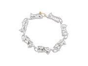 Fine Jewelry Vault UBBRS85126AG Rhodium Plating 925 Sterling Silver Cat Bracelet 7.25 in.
