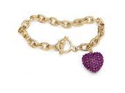 PalmBeach Jewelry 5285402 Crystal Heart Charm Birthstone Toggle Bracelet in Yellow Gold Tone February Simulated Amethyst