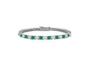 Fine Jewelry Vault UBBRPTSQPR400DE Emerald and Diamond Tennis Bracelet with 4 CT TGW on Platinum