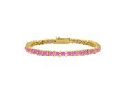 Fine Jewelry Vault UBBRAGVYRD1311000PCZ Pink Cubic Zirconia Tennis Bracelet in 18K Yellow Gold Vermeil. 10 CT. TGW. 7 in.