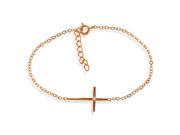 SuperJeweler 7 in. Sideways Cross Rose Gold plated Single Cubic Zirconia Bracelet Sterling Silver