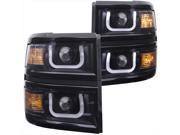 ANZO 111302 Chevy Silverado 1500 2014 Projector U Bar Style Headlights Black Clear With Glossy Black Trim