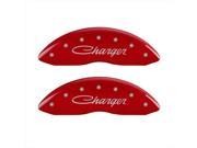MGP Caliper Covers 12005SCHSRD Cursive Charger Red Caliper Covers Engraved Front Rear Set of 4