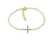 SuperJeweler 7 in. Sideways Cross Gold plated Single Cubic Zirconia Bracelet Sterling Silver