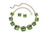 Palm Beach Jewelry 5581608 Princess Cut Birthstone Crystal 2 Piece Necklace and Earrings Set Gold Tone Simulated Peridot