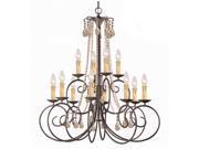 SOHO Collection 5212 DR GT MWP SOHO Natural Wrought Iron Chandelier Accented with Golden Teak Majestic Wood Polished Crystal