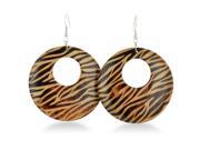 SuperJeweler Wooden Zebra Print Hoop Dangle Earrings 2 in.