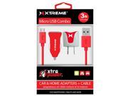 Xtreme Cables 88363 1 Port 1 Amp Car Home Chargers Plus 3 ft. Micro Cable