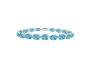 Fine Jewelry Vault UBBR57AGBT Sterling Silver Prong Set Oval Created Blue Topaz Bracelet with 15 CT TGW
