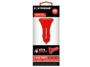 Xtreme Cables 81433 3 Port 4 Amp Car Charger Red
