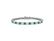 Fine Jewelry Vault UBBRPTSQPR300DE Emerald and Diamond Tennis Bracelet with 3 CT TGW on Platinum