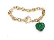 PalmBeach Jewelry 5285405 Crystal Heart Charm Birthstone Toggle Bracelet in Yellow Gold Tone May Simulated Emerald