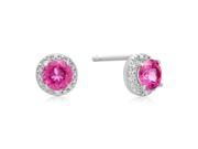 SuperJeweler 1 Ct. Created Pink Sapphire And Diamond Stud Earrings Sterling Silver