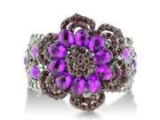 SuperJeweler Shimmering Violet And Rose Colored Flower Cuff Bangle Bracelet