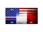 United States And French Flag Fade Metal License Plate