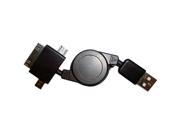 Aries ZCWP 3WAY AMM 3 ft. Retractable 3 Tip USB Cable Black