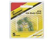 Cooper Bussmann BP ATM 30 RP 30A Fast Acting Mini Blade Fuse 5 Pack Green Pack Of 5