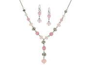 1928 Jewelry 80233 Y Shaped Necklace With A Combination Of Rose Colored Cats Eye Beaded Drop Earrings Set