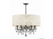 Brentwood Collection 5535 PW SAW CLM Ornate Casted Pewter Chandelier with Clear MWP Crystal and an Antique White Shade
