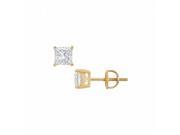 Fine Jewelry Vault UBER14YGSQ150CZ 14K Yellow Gold Princess Cut Cubic Zirconia Stud Earrings 1.50 CT. TW.